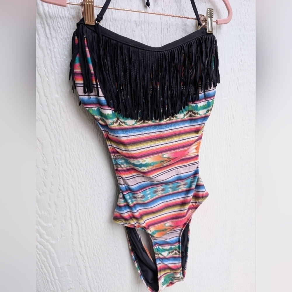 L Space Cozumel Free Love Fringe Bandeau Monokini One Piece Swimsuit Size 10 - Picture 4 of 7
